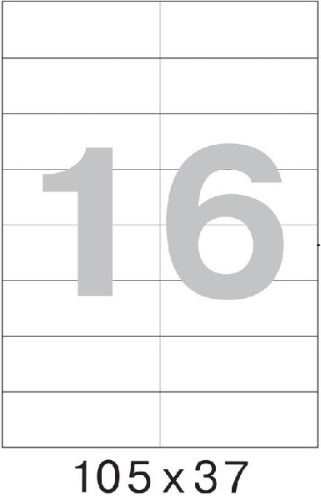 Самоклеящаяся белая этикетка 16 шт. 105*37 мм, 70 г, упак. 100 л. ф.А4, "Mega"