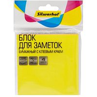 Блок для записи бумажный, 100 л, 4 цв. неон, липкий слой, 76*76 мм, 75 г, "Silwerhof"