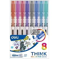 Ручки роллеры 8 цв. "Think", одноразовые, 0,5 мм, "Deli"