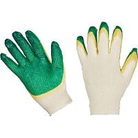 Перчатки трикотажные защитные, двойная латексная заливка, желтый/зеленый, 13 класс