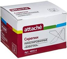 Скрепки бабочка 65*50 мм, 12 шт, металлические, никелированные, в картонной коробке - "Attache"