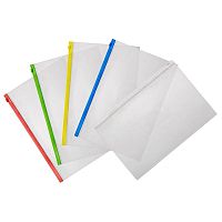 Папка-конверт ф.А4 (335*228 мм), цветная гибкая молния сверху, карман снаружи 98*51 мм, полипропилен 0.15 мм, "Бюрократ"