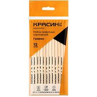 Карандаши чернографитные "Графика", 12 шт, 2Т-2М, заточенные, шестигранный корпус 177 мм, d-7 мм, дерево, упак. ПВХ, "Красин"