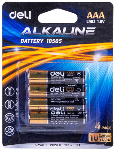 Батарейки AAA/LR03, алкалиновые, "Deli", упак. 4 шт. фото 3