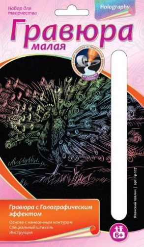 Яванский павлин: Набор для создания малой гравюры с голографических эффектом: размер 165*110 мм, для детей старше 6 лет. Яванский павлин: Набор для создания малой гравюры с голографических эффектом: размер 165*110 мм, для детей старше 6 лет.