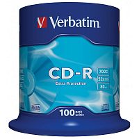 Лазерный записываемый компакт-диск CD-R 1-52х, 700 Mb, 80 min, пластиковая туба, 100 шт, "Verbatim"